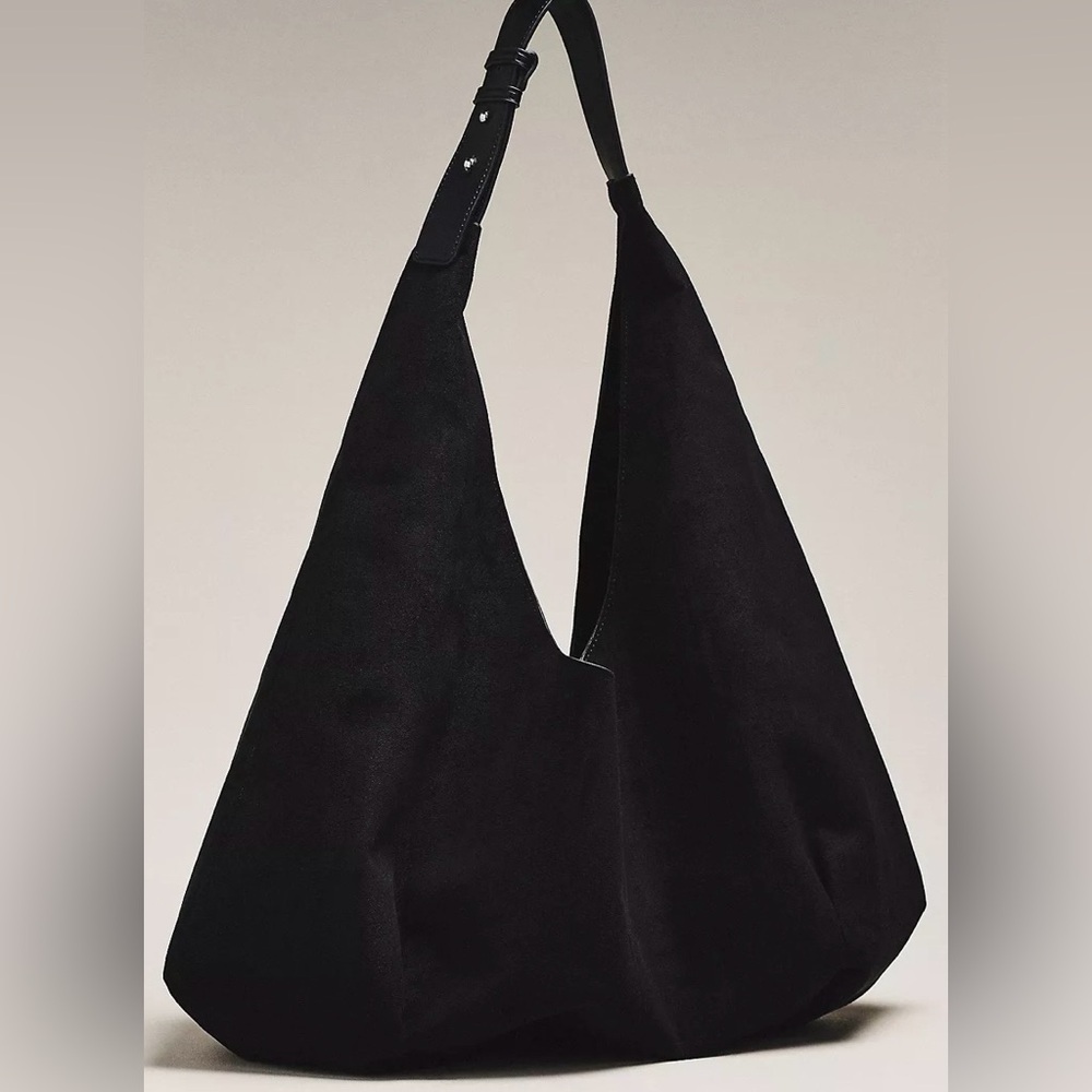 Anthropologie Black Faux Suede Large Hobo Bag